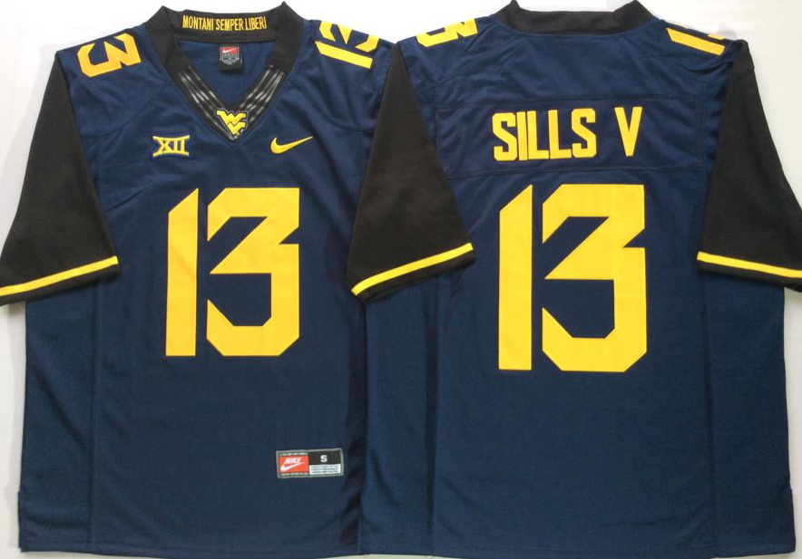 NCAA Men West Virginia Mountaineers Blue #13 SILLS V->ncaa teams->NCAA Jersey